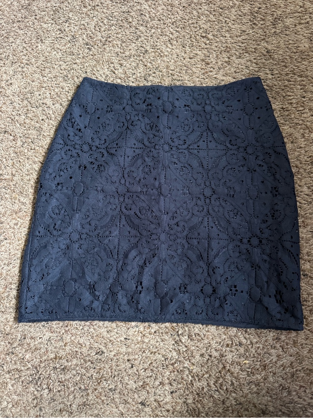 Lace Overlay Pencil Mini Skirt - Navy